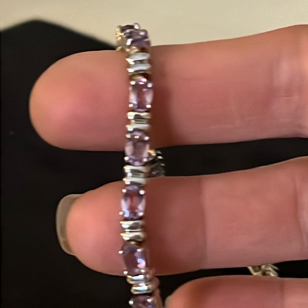 925 STS Sterling Silver Pink Tourmaline bracelet 8”